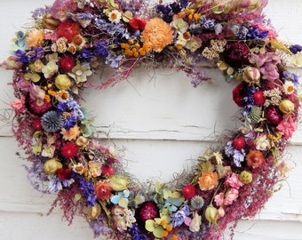 Romantic Heart Wreath, Dried Floral Wreath, Year Round Wreath, Door Wreath,Spring Wreath,Mother's Day Wreath