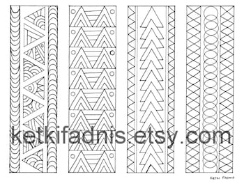Coloring bookmarks - Triangles bookmarks coloring page - Instant PDF Download - Digital download - Hand drawn - DIY - Coloring page