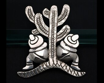 Mid Century Signed Serafin Moctezuma .980 Taxco, Mexican Silver Brooch
