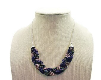 Purple Braided Statement Necklace - Silver Jewerly