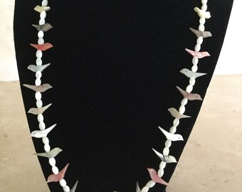 Vintage Native American Bird Fetish Necklace / Mother of Pearl and Shell Necklace