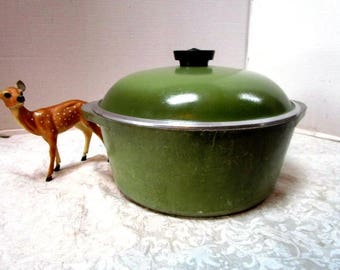 Vintage Club Pan w/ Lid, Green Dutch Oven, 3 Quart, Soup Stock Pot, Clean, Cooking, Heavy Duty Cookware, Camping Pot Classic 2 piece, Oven