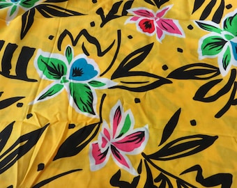 Bright Yellow Tropical Fabric 100% Polynosic Muslin from Japan Yellow Black Bright Green and Blue 1 1/2 Yards x 44" wide Flowing Rayon