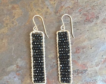 Black spinel gemstone silver statement earrings