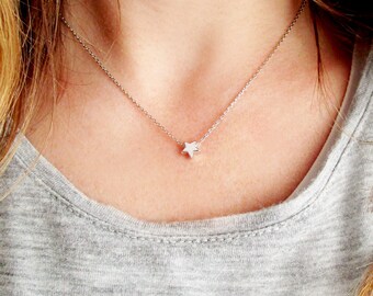 Tiny Star Necklace - Silver Gold or Rose Gold Star Necklace Shape Necklace Custom Personalized Bridesmaid Flower Girl Necklace