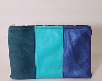 Color-block teal leather pouch