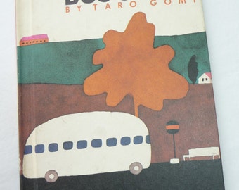 Bus Stops, Taro Gomi, Vintage Childrens Book, Vintage 1988, Hardcover Book, Bus Travels, Childrens Choice Book Club, MacMillan Book,Unique