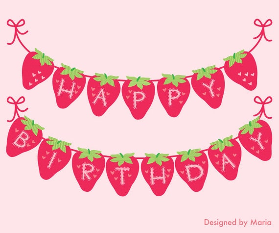 Strawberry Happy Birthday Banner Printable Decoration Strawberry Happy Birthday Banner Printable Decoration