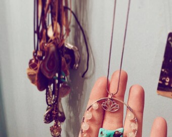 Turquoise and lotus flower pendant