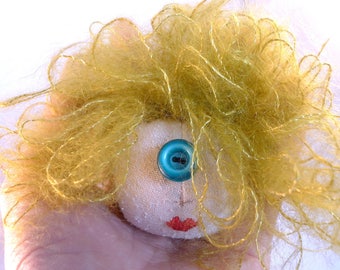 Cyclop - unique handmade fabric brooch. Weird character ! Embroidery brooch, ragdoll brooch