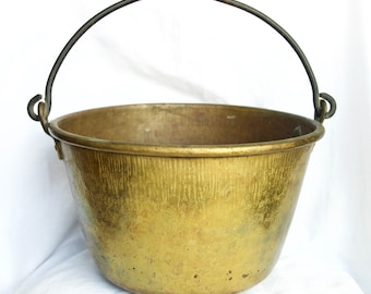 Vintage brass cauldron...large brass planter...large brass pot...rustic...primitive.