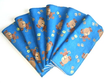 Cloth Diaper Wipes, Soft and Scrubby Baby, Blue and Brown Puppy, Family Wet