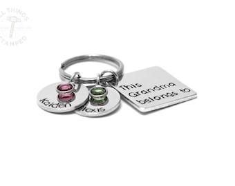 Grandma Keychain - This Grandma Belongs To - Personalized Gift - Hand Stamped - Engraved - Personalized Names - Birthstones - Grandmother