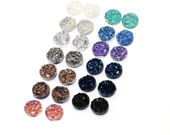 26pcs 12mm Faux Druzy Sampler, Faux Crystal Clusters Cabochons Chunky BIG Nuggets