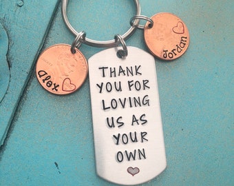 Personalized Step Dad Keychain, Fathers Day Gift, Step Parent Gift, Penny Stepfather Key Ring, Step Father Gift Key Ring, Stepdad Birthday