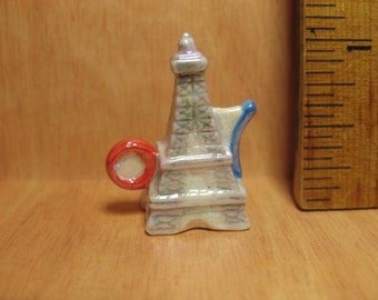 FANCIFUL TEAPOT Eiffel Tower Paris France French Travel Souvenir - French Feve Feves Porcelain Doll House Miniatures D106
