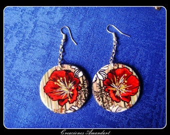Earrings POPPY - hand painted wood