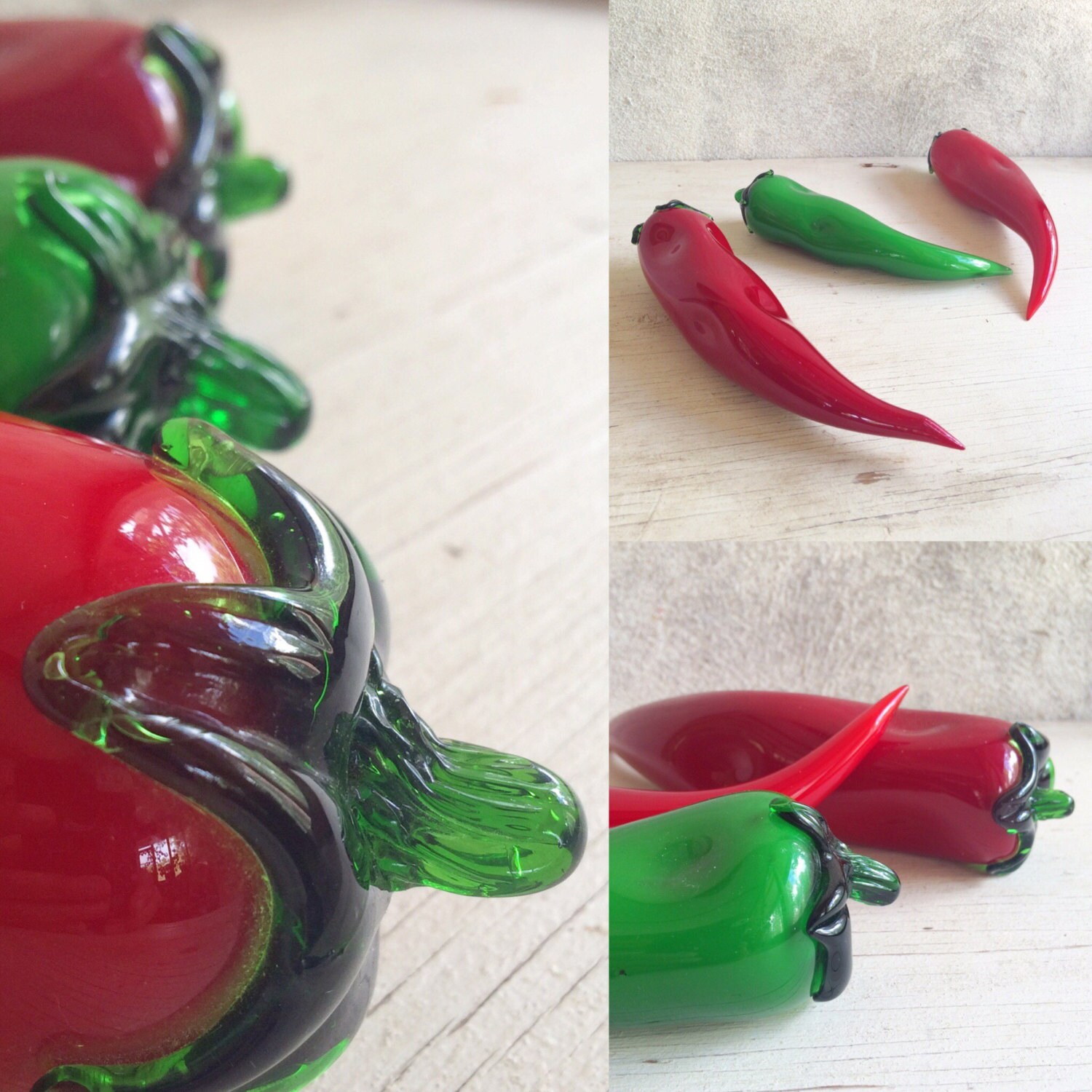 RESERVED for S. / Vintage chili pepper blown glass art figurines, art