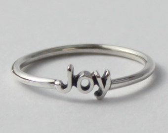 Joy word Intention ring, 925 Sterling silver with poetic, Inspirational word