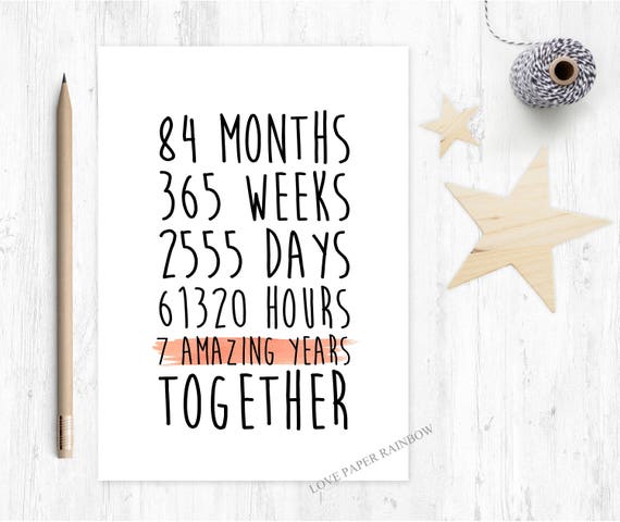 7th anniversary card, 7th wedding anniversary card, 7 years together, 7 amazing years, valentines card, gay anniversary card