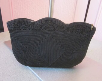 1940s Small Black Corde Evening Clutch