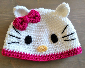 Hello Kitty Hat - Handmade to Order - Newborn to Adult