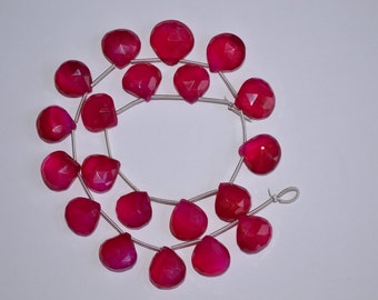 3 x 13" Strand-20 Pcs-12-14mm-Natural Deep Pink Chalcedony Faceted Heart Shape Briolette Beads Strand