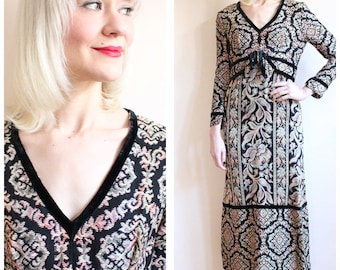 1960s Dress // Baroque Maxi Dress // vintage 60s dress