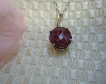 Oval Cut Checkerboard Faceted Ruby Necklace in Sterling Silver #423