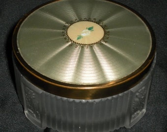 Vintage Art Deco Palest Green Tone Fancy Frosted Dresser / Vanity Jar