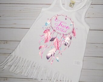 Boho TWO WILD Birthday Dress ; Second Fringe Birthday Dress; White Dresses Only: Dream Catcher Watercolor Art 1