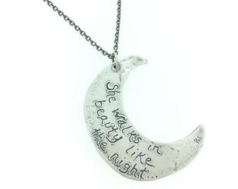inspirational quote moon necklace . sterling silver crescent moon necklace . talisman necklace . statement necklace by peacesofindigo