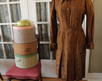 1950's Brown Chinoise Dress with Matching Belt