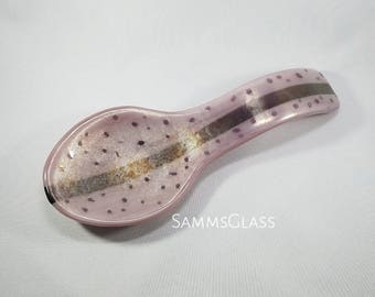 Lilac-Mauve and Plum Spoon Rest • Handmade Fused Glass • Gift for Her