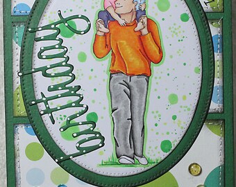 Happy Birthday Wishes Father Dad Daddy Grandpa Grandfather Old Man Handmade Hand Colored Green Unusual Unique One of a Kind Greeting Card