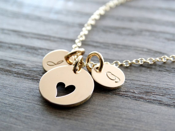 Gold Initial necklace Heart Necklace with Initials Mother