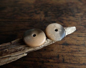 Ceramic beads; pair of beads; primitive beads; artisan beads; rustic beads; pair ceramic beads; wabi sabi beads