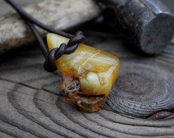 Butterscotch Amber Pendant Yellow Necklace Oval Raw Stone Charm For Mens Jewelry Zen Organic Gift for him Dude Dad Father's Day