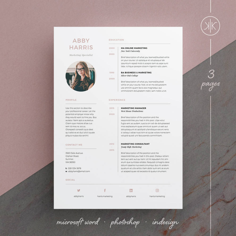abby resume  cv template word photoshop indesign