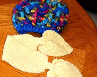 Handmade Yellow Heart Scarflette, Hand Knit Neckwarmer / Cowl / Skinny Ear Warmer / Pass Through Headdband