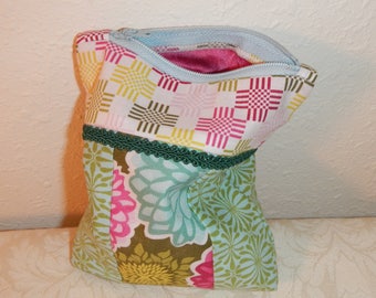 handmade, zippered goody bag, cosmetic bag