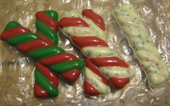 Peppermint stick looking white chocolate candy bars