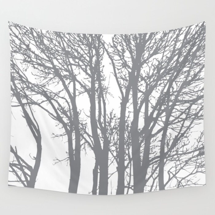 Woodland Trees Tapestry / Modern Gray Trees Wall Tapestry