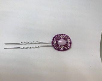 Pink Quartz and Swarovski Hair Pin or Shawl Pin