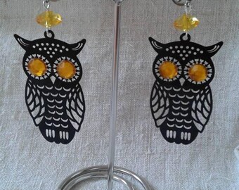 black and yellow OWL earrings