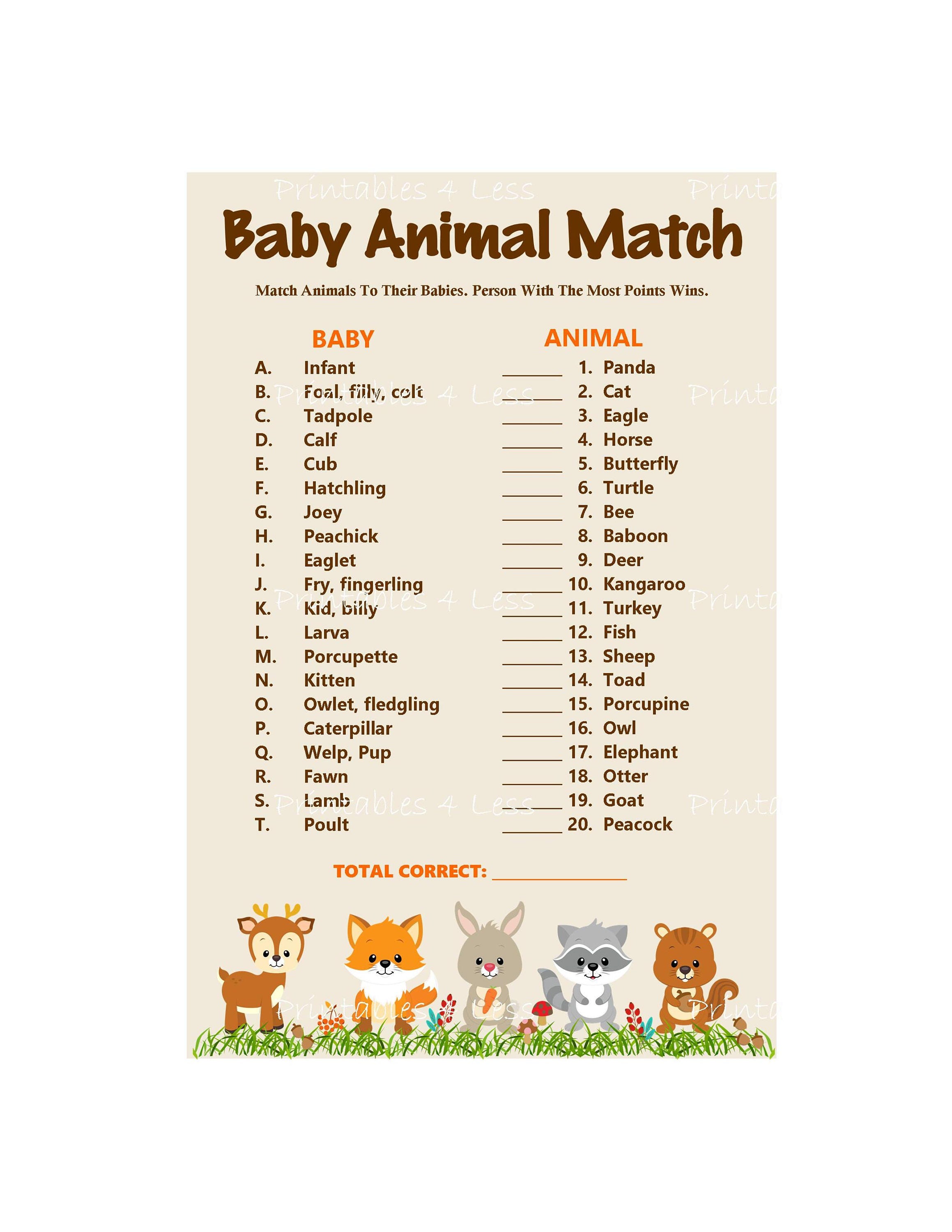 baby animal matching game answers