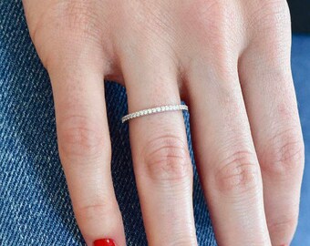 Eternity Ring - Full Round CZ Stone Ring - Engagement Eternity Matching Band - Wedding Band - Anniversary Ring - Mothers Day Gift