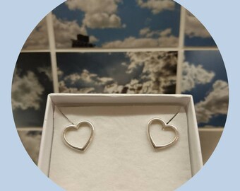 Open Heart Studs, Love Heart Earrings sterling silver
