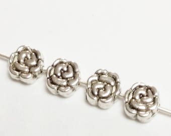 25pcs Rose Beads - Antique Silver Beads - Flower Beads - Silver Flower Beads - Silver Rose Beads - Floral Beads - 5mm Beads - B02307