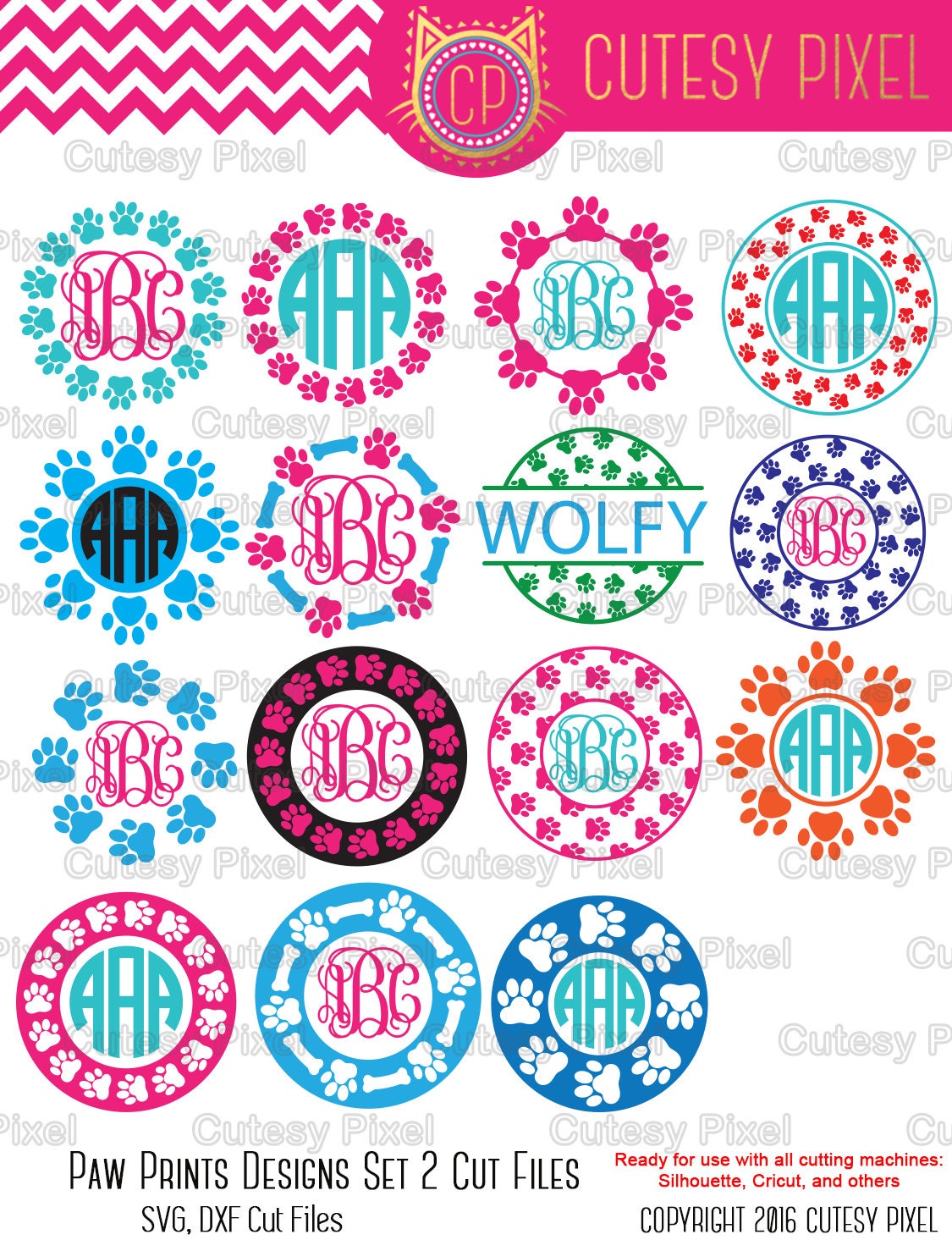 Download Paw Print monogram Svg cutting file paw print animlas svg